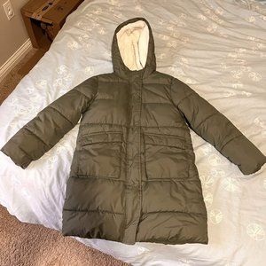 Long Green Sherpa Lined Winter Coat - Old Navy - Girl's Large (10-12)